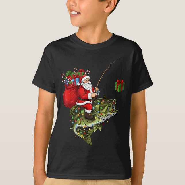 Camiseta Santa Riding B Fish Christmas Fishing Funny Xmas P (Frente)