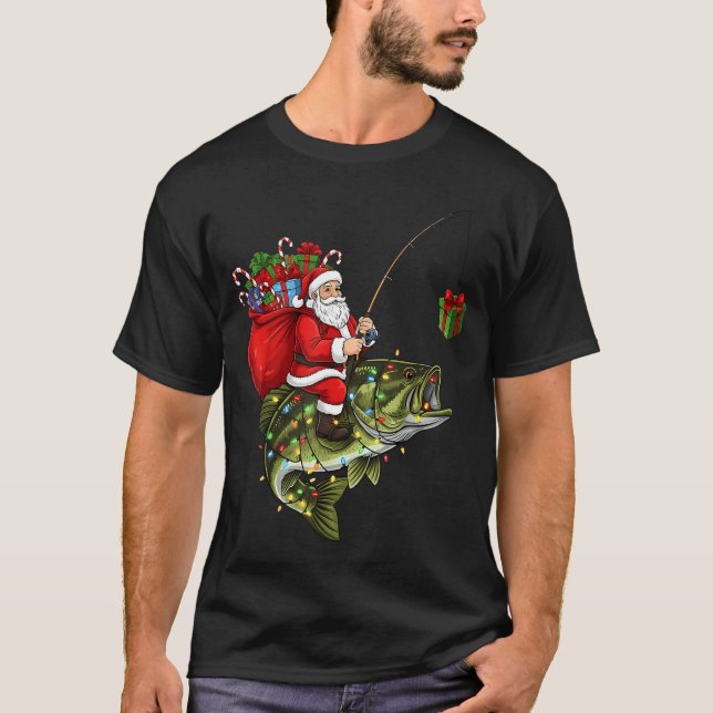 Camiseta Santa Riding B Fish Christmas Fishing Funny Xmas P (Frente)