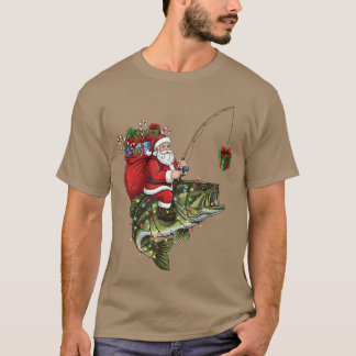 Camiseta Santa Riding Bass Fish Christmas Fishing Funny Xma