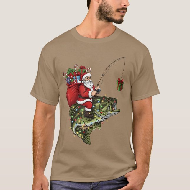 Camiseta Santa Riding Bass Fish Christmas Fishing Funny Xma (Frente)