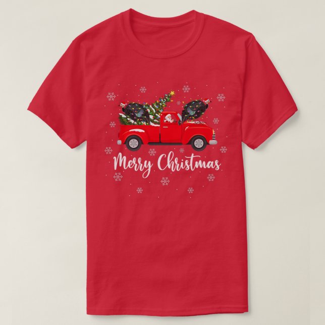 Camiseta Santa Riding Christmas Tree Truck Guinea Fowl Bird (Frente do Design)