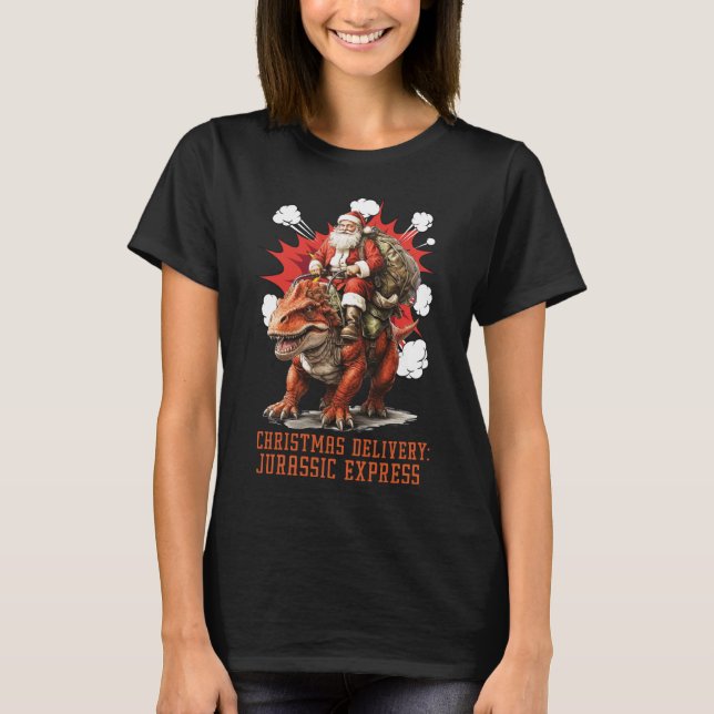 Camiseta Santa Riding Dino Women Black (Frente)