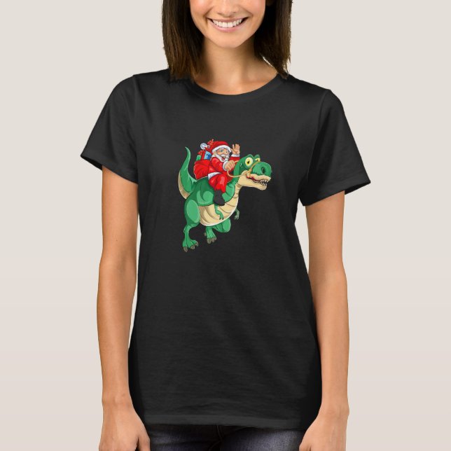 Camiseta Santa Riding Dinosaur rex Christmas Costume Christ (Frente)