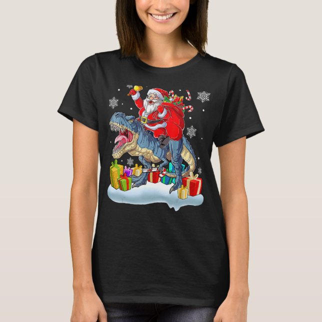Camiseta Santa Riding Dinosaur Rex Christmas  Xmas 2 (Frente)