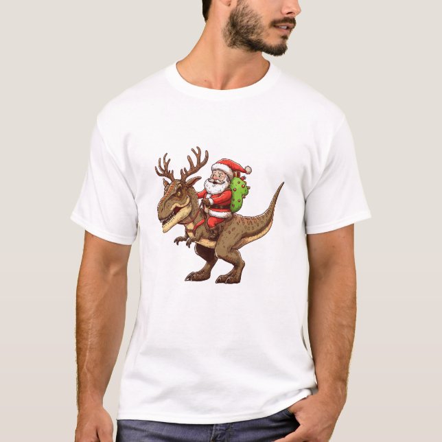 Camiseta Santa Riding Dinosaur T-Rex (Frente)
