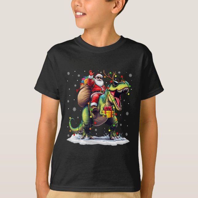 Camiseta Santa Riding Dinosaur T Rex Christmas Boys Men Xma (Frente)