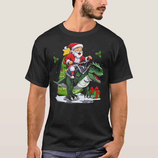 Camiseta Santa Riding Dinosaur T-Rex Christmas Dinosaurs (2 (Frente)