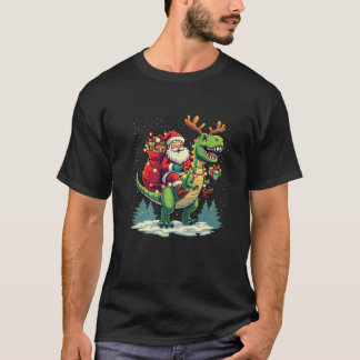 Camiseta Santa Riding Dinosaur T rex Deer Xmas Lights pajam