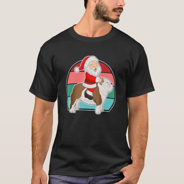Camiseta Santa Riding English Bulldog Christmas PJs Xmas Pa (Frente)