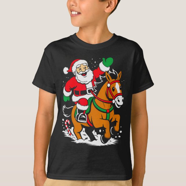 Camiseta Santa Riding Horse Funny Equestrian Christmas Xmas (Frente)