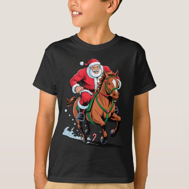 Camiseta Santa Riding Horse Funny Equestrian Christmas Xmas (Frente)