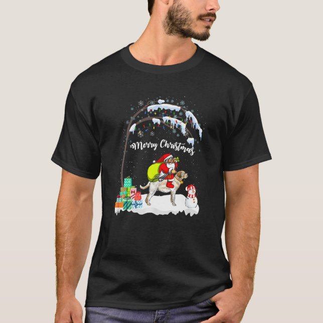 Camiseta Santa Riding Labrador Christmas Winter Tree With S (Frente)