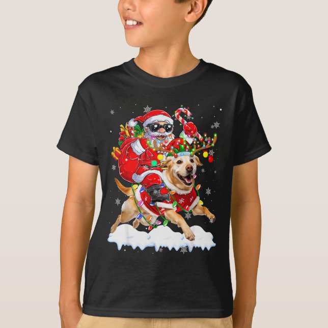 Camiseta Santa Riding Labrador Retriever Christmas Lights D (Frente)