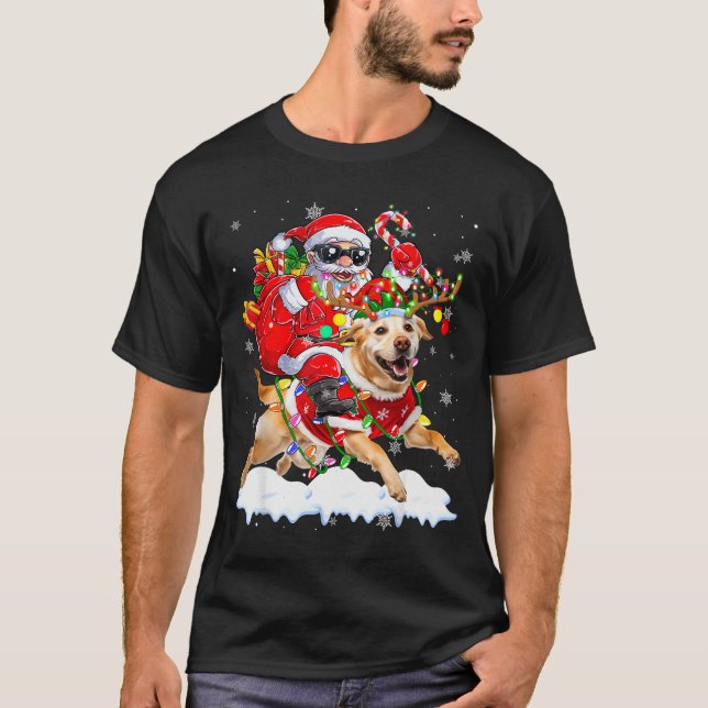 Camiseta Santa Riding Labrador Retriever Christmas Lights D (Frente)