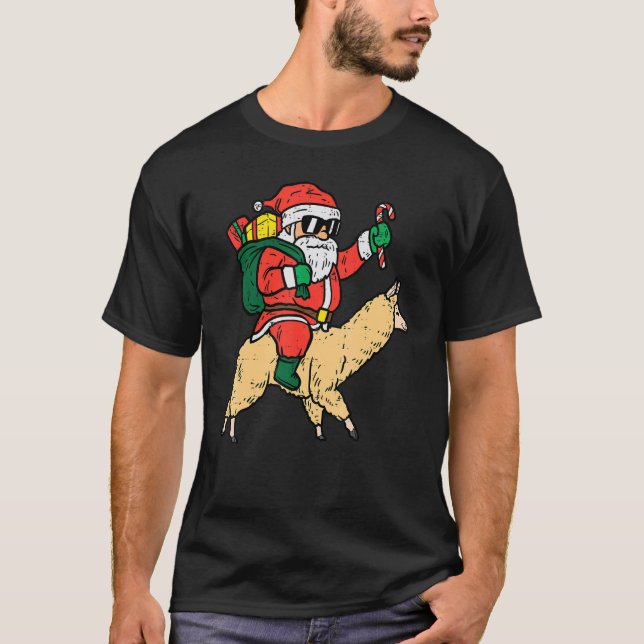 Camiseta Santa Riding Poor Llama  Christmas Xmas Kids Men W (Frente)