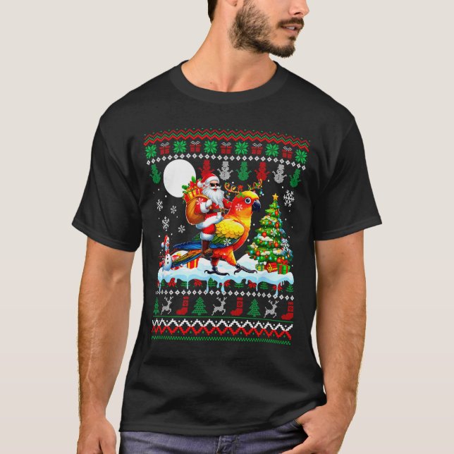 Camiseta Santa Riding Reindeer Sun Conure Sweater Xmas Tree (Frente)