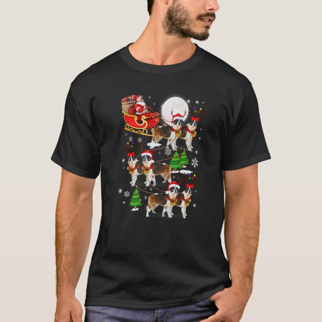 Camiseta Santa Riding St Bernard Sleigh Christmas Santa Rei (Frente)