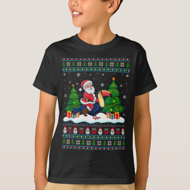 Camiseta Santa Riding Toucans Tree Lights Ugly Christmas Sw (Frente)