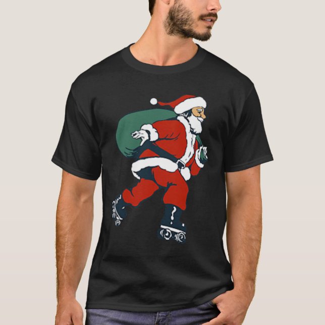 Camiseta Santa Roller Skating Fun Christmas Skater Kids Boy (Frente)