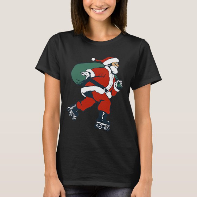 Camiseta Santa Roller Skating Fun Christmas Skater Kids Boy (Frente)