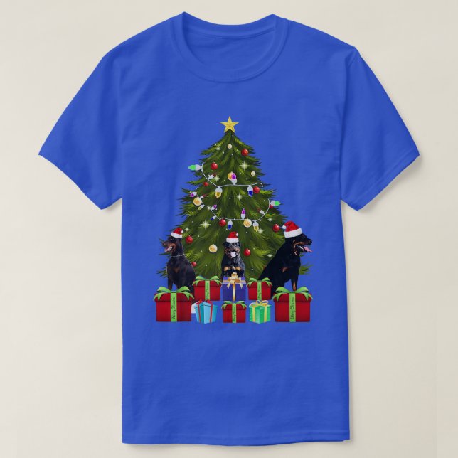 Camiseta Santa Rottweiler Christmas Tree With Light Funny X (Frente do Design)