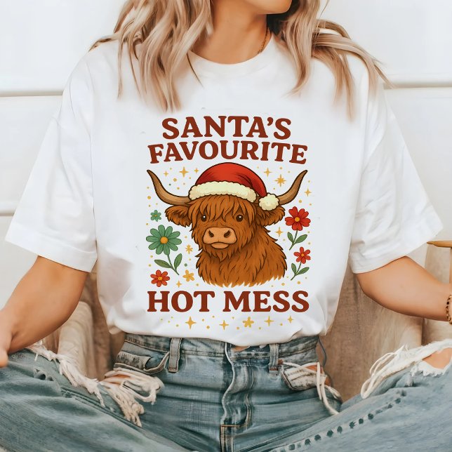Camiseta Santa’s Favourite Hot Mess Highland Cow Christmas, (Criador carregado)