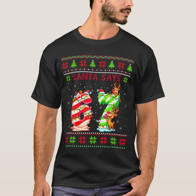 Camiseta Santa Says 67 Candy Cane Christmas 6 7 Meme Gen Z  (Frente)