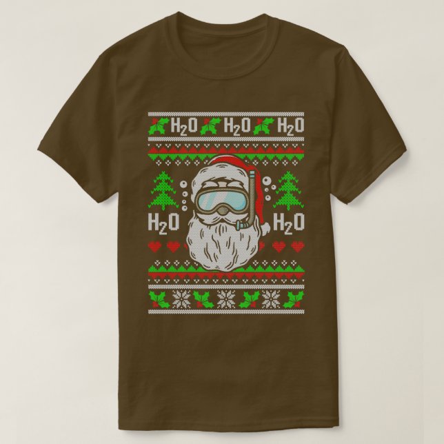 Camiseta Santa Scuba Diving H2O H2O H2O Funny Ugly Christma (Frente do Design)
