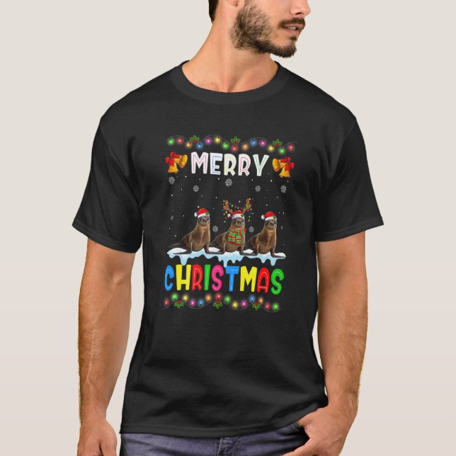 Camiseta Santa Sea lion Animals Merry Christmas Pajama (Frente)