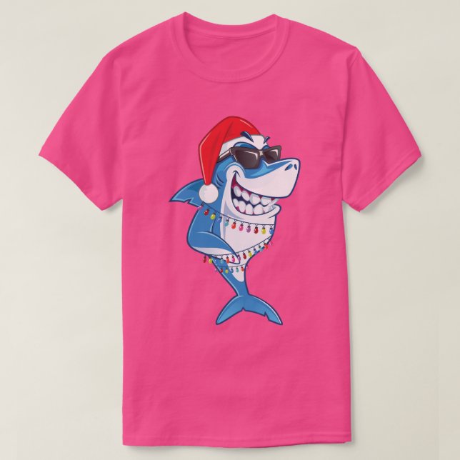 Camiseta Santa Shark Christmas Lights Funny Boys Sharkmas U (Frente do Design)