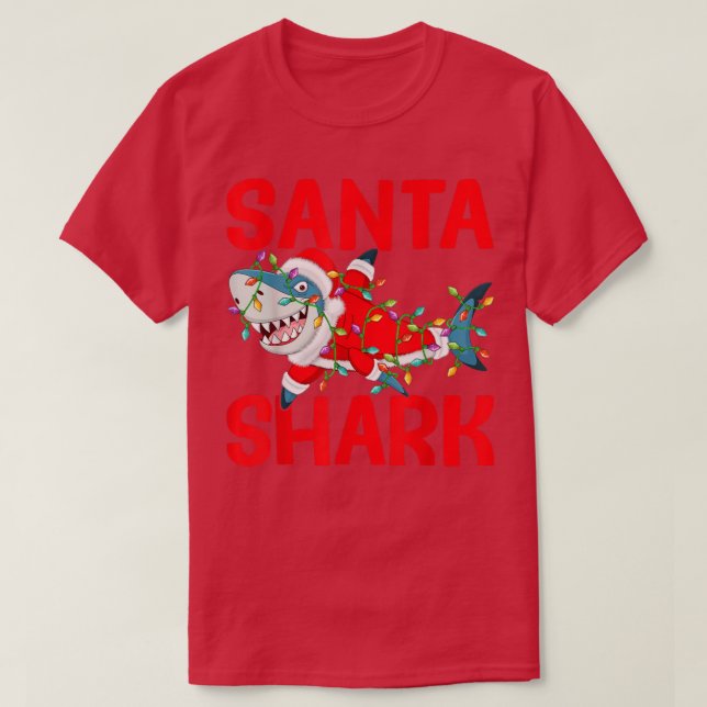 Camiseta Santa Shark Christmas Lights Sharkmas  (Frente do Design)