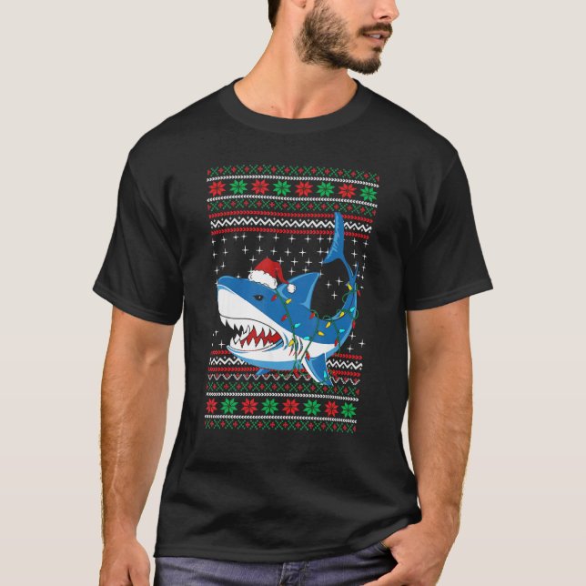 Camiseta Santa Shark  Christmas Ugly Sweater For Men Women  (Frente)
