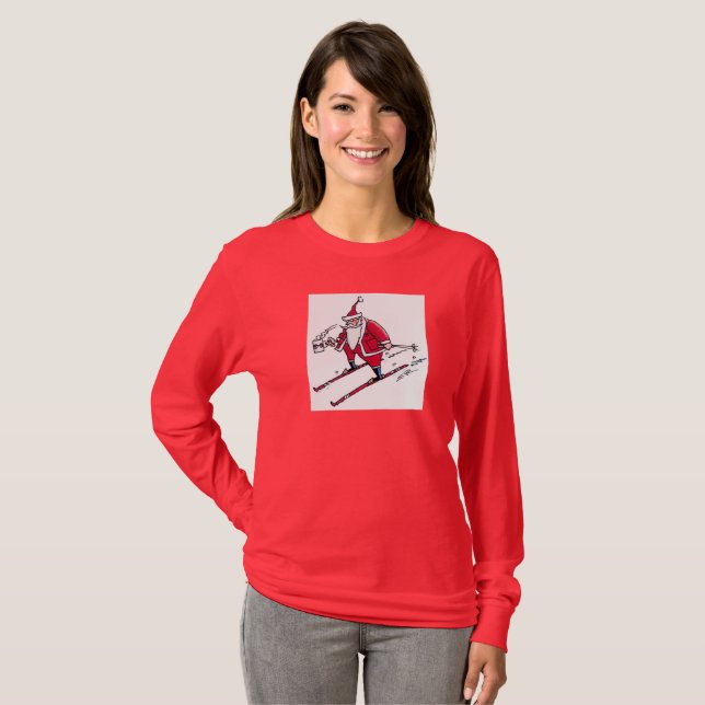 Camiseta Santa Skiing women red long sleeve shirt (Frente Completa)