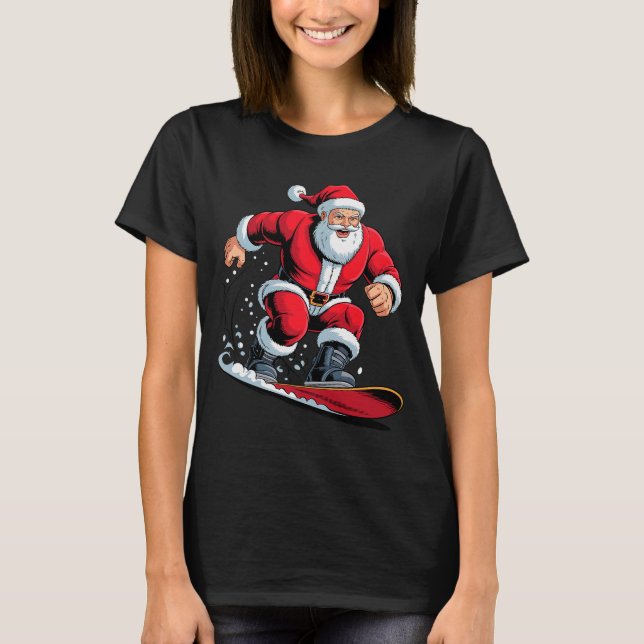 Camiseta Santa Snowboarding Lover Funny Holiday Christmas X (Frente)