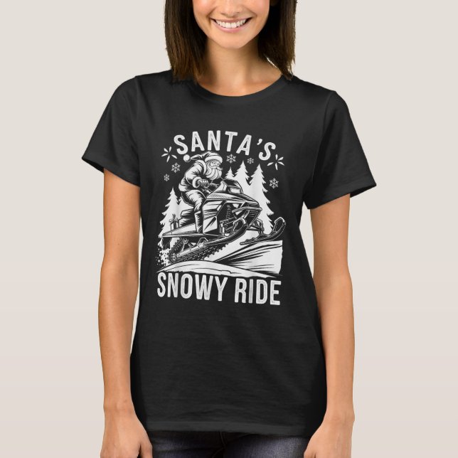 Camiseta Santa Snowmobile Riding Snowmobiling Christmas  (Frente)