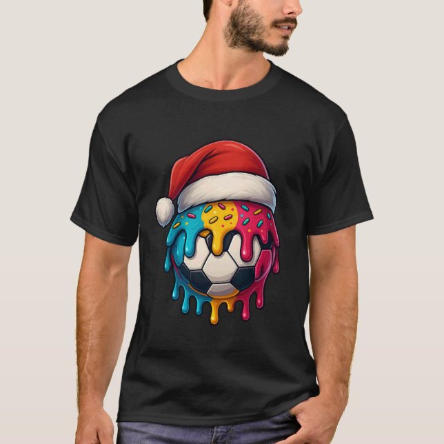 Camiseta Santa Soccer Ball Sports Design Funny Christmas Fo (Frente)