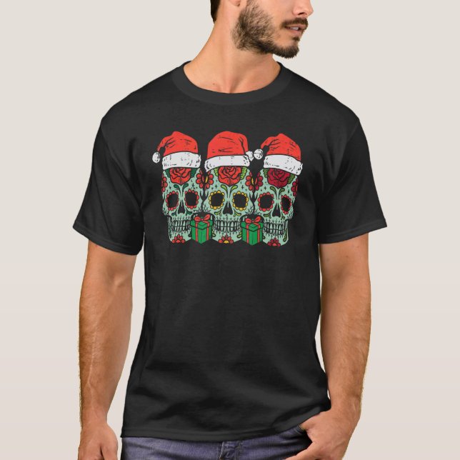 Camiseta Santa Sugar Skulls Navidad Christmas Calavera Xmas (Frente)