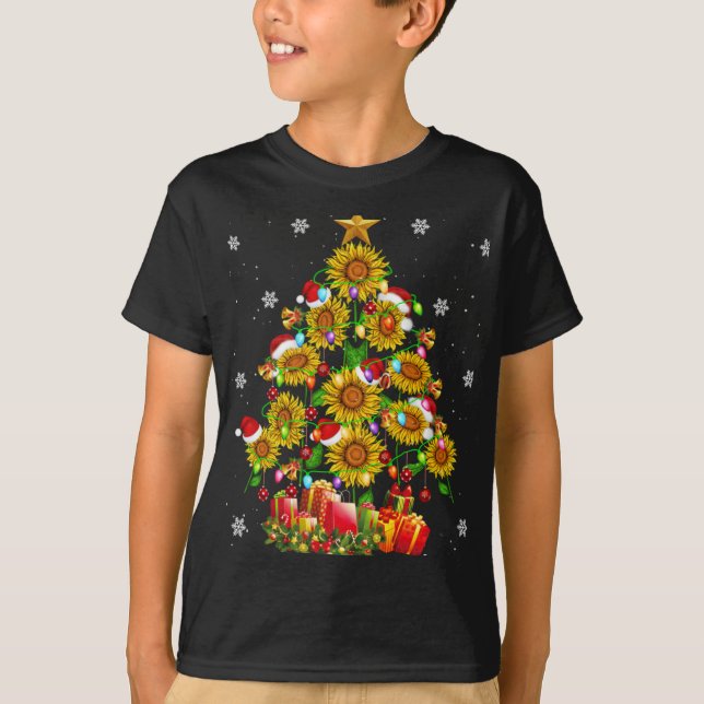 Camiseta Santa Sunflower Christmas Tree Xmas Lights Santa S (Frente)
