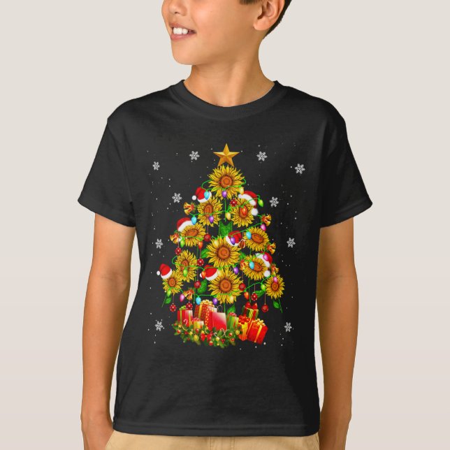 Camiseta Santa Sunflower Christmas Tree Xmas Lights Santa S (Frente)