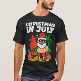 Camiseta Santa Surfer Beach Christmas In July Funny Summer