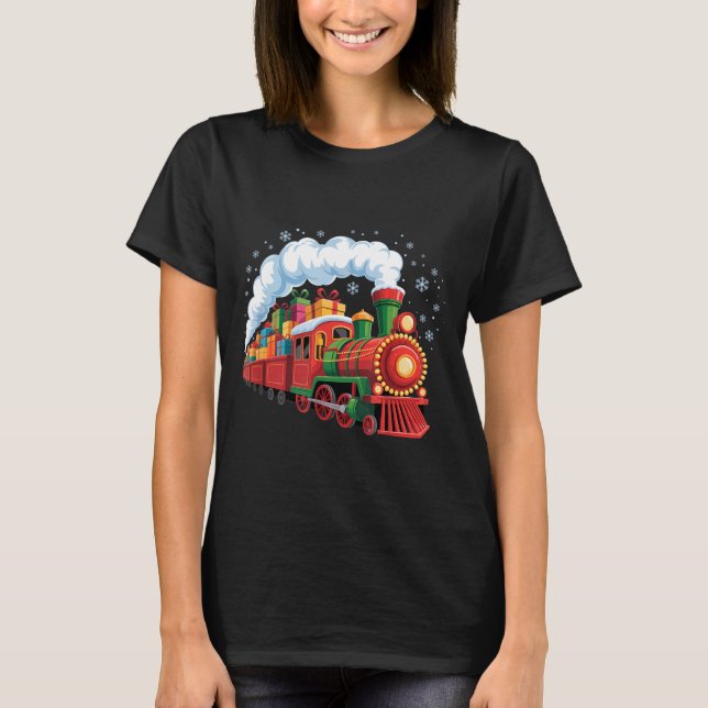 Camiseta Santa Train Lights Snow Christmas Funny Winter Hol (Frente)