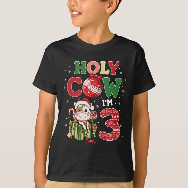 Camiseta Santa Vaca, eu sou 3 Criança de Vaca de Aniversári (Frente)