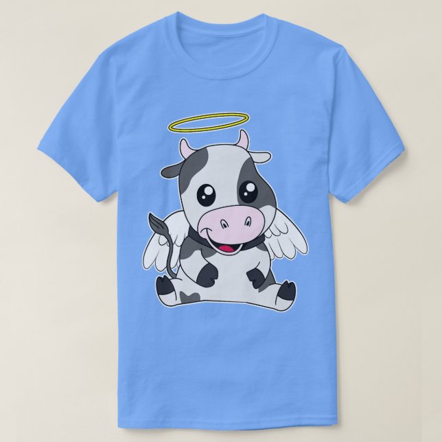 Camiseta Santa vaca Pun Cute Manga Kawaii Cattle Heaven Far (Frente do Design)