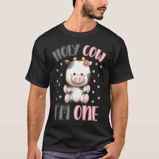 Camiseta Santa vaca, sou um primeiro aniversario animal Faz (Frente)