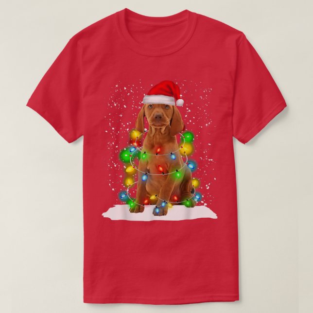 Camiseta Santa Vizsla Christmas Light Pajama Dog Xmas Match (Frente do Design)