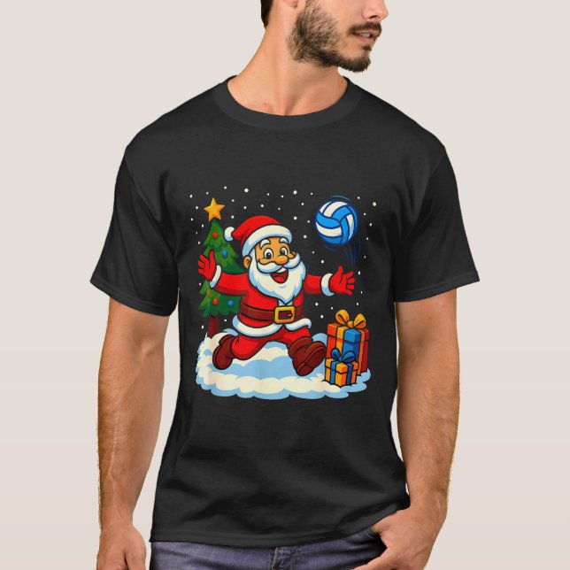 Camiseta Santa Volleyball Playing Srt Christmas Tree Xmas P (Frente)
