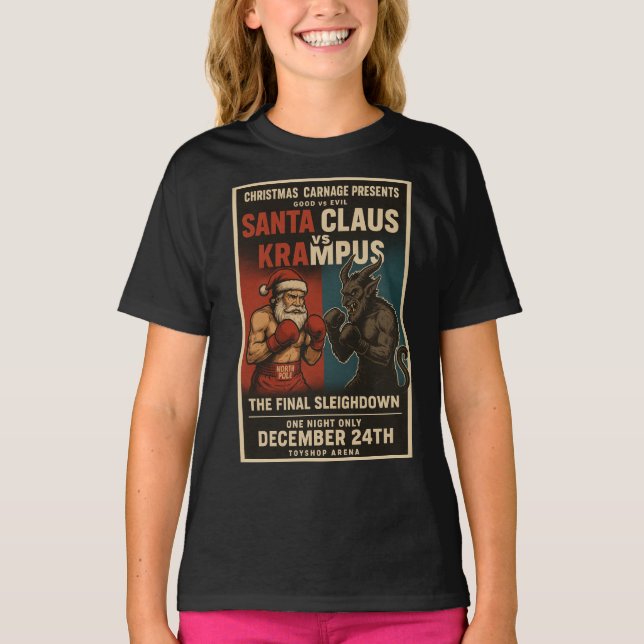 Camiseta Santa vs Krampus Fight Night Christmas Shirt – Dar (Frente)