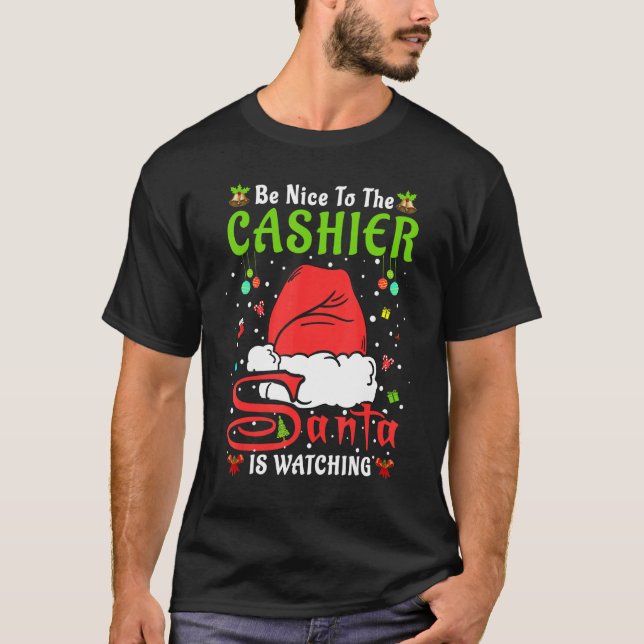 Camiseta Santa Xmas Pajamas Be Nice To The Cashier Christma (Frente)