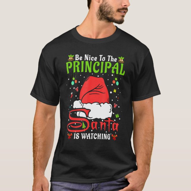 Camiseta Santa Xmas Pajamas Be Nice To The Principal Christ (Frente)