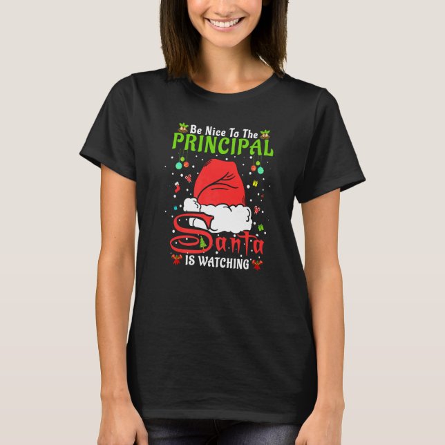 Camiseta Santa Xmas Pajamas Be Nice To The Principal Christ (Frente)
